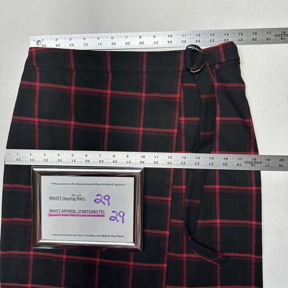 Plaid Skirt 6 Midi Banana Republic Red Black Faux Wrap Office Academia NEW - Picture 6 of 11